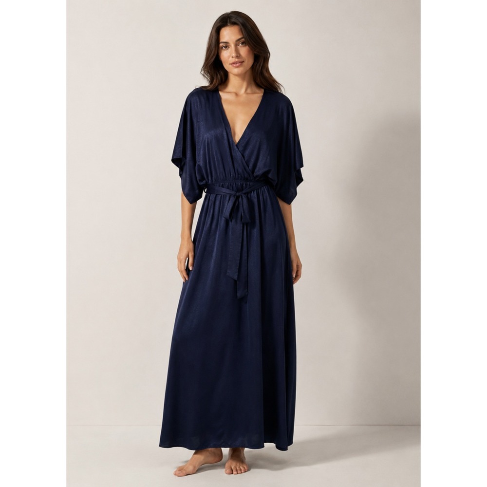 Baltic Born Savannah Kimono Sleeve Maxi Dress Womens Medium Blue Leopard Print‎